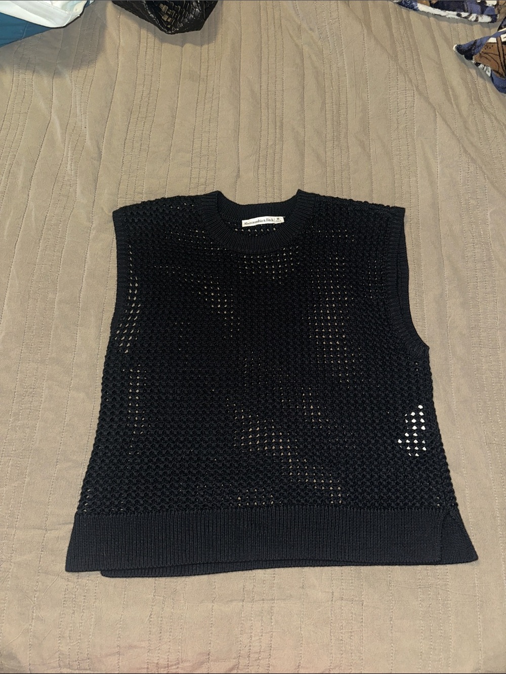 Abercrombie & Fitch Black Open-Knit Crewneck Sweater